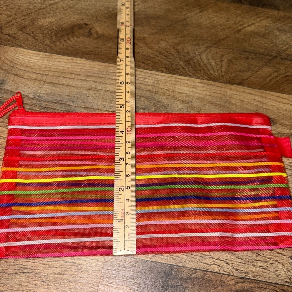 Colorful Striped Mesh Zipper Pouch - Picture 3 of 4